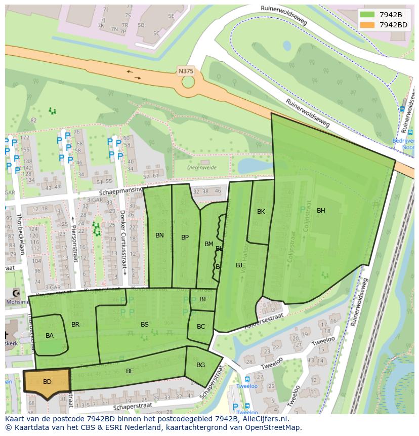 Afbeelding van het postcodegebied 7942 BD op de kaart.