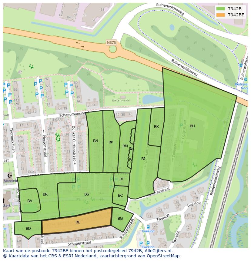 Afbeelding van het postcodegebied 7942 BE op de kaart.