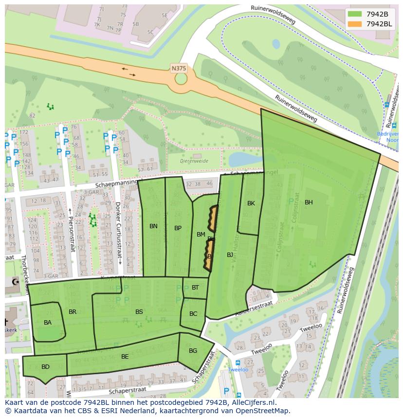 Afbeelding van het postcodegebied 7942 BL op de kaart.