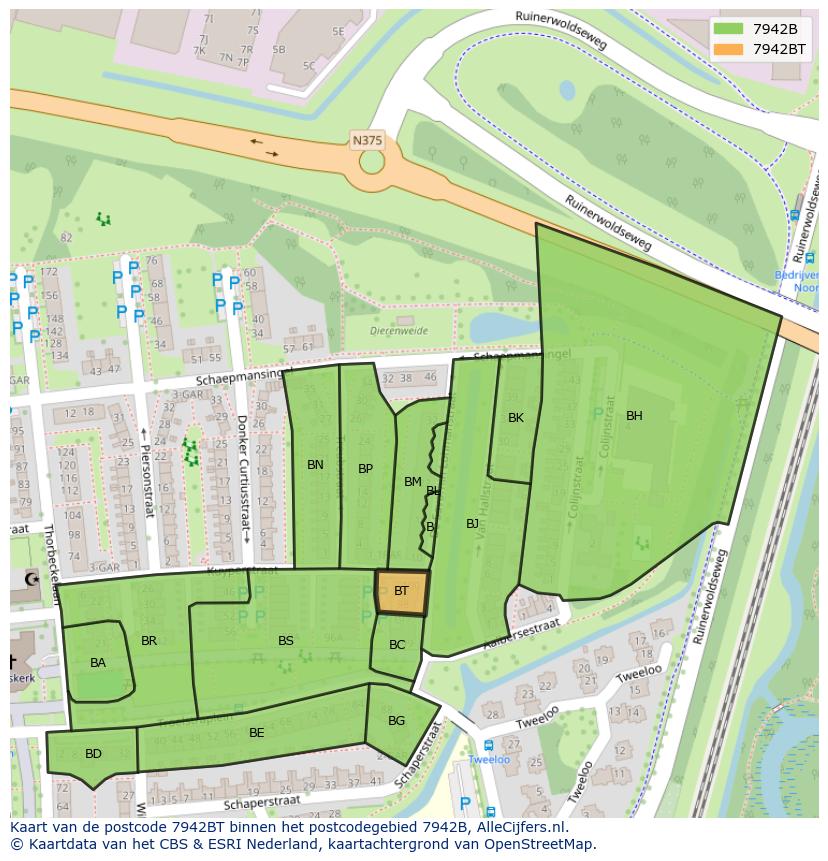 Afbeelding van het postcodegebied 7942 BT op de kaart.