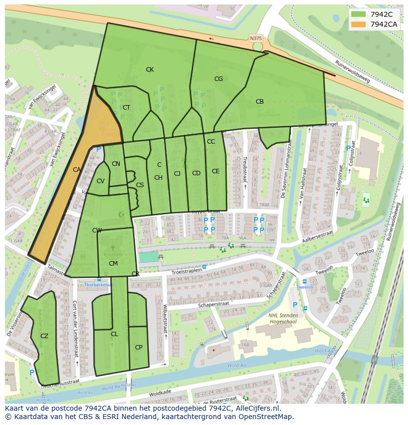Afbeelding van het postcodegebied 7942 CA op de kaart.