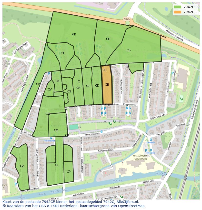 Afbeelding van het postcodegebied 7942 CE op de kaart.