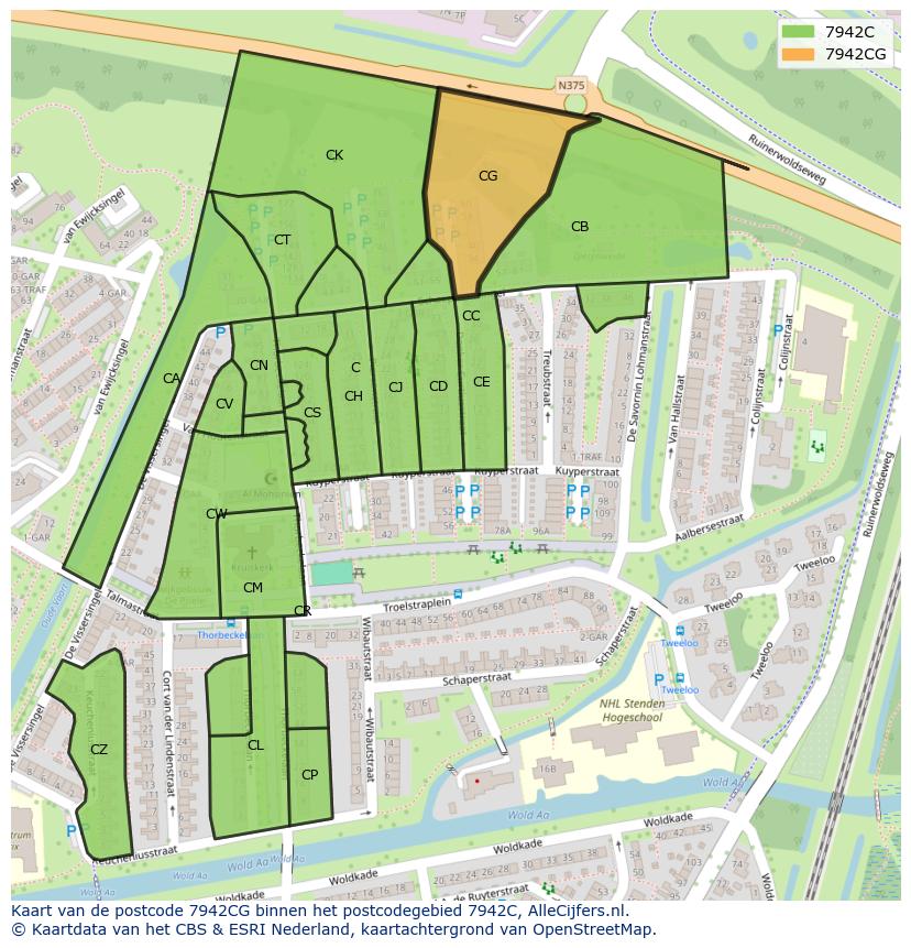 Afbeelding van het postcodegebied 7942 CG op de kaart.
