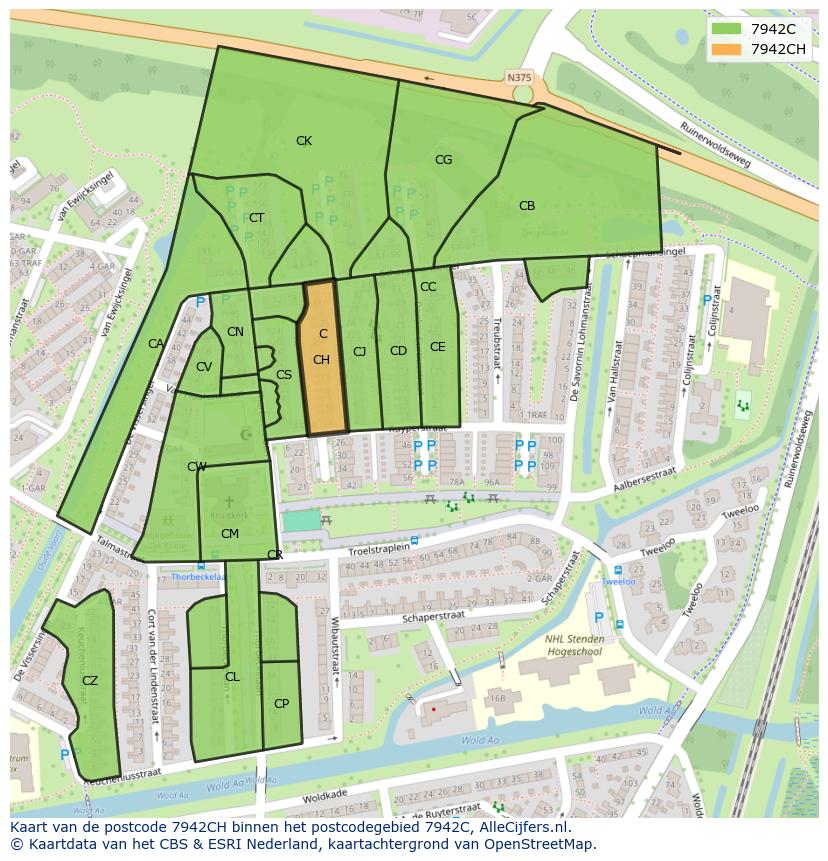 Afbeelding van het postcodegebied 7942 CH op de kaart.