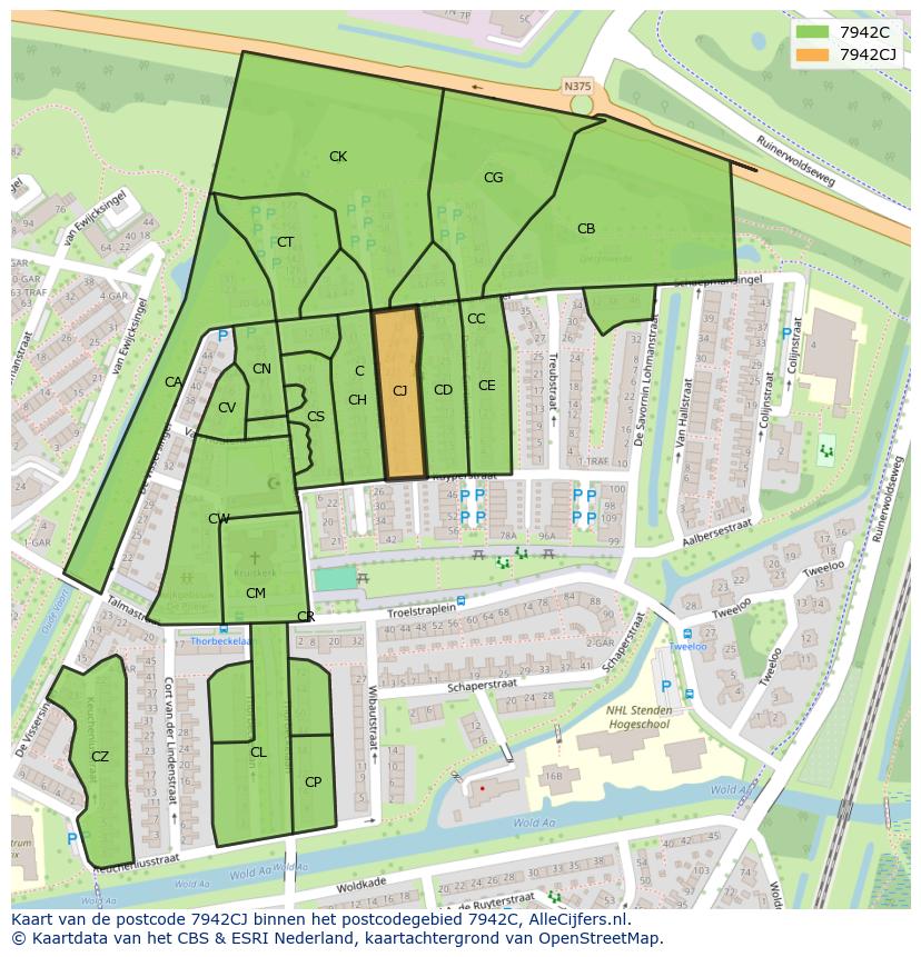 Afbeelding van het postcodegebied 7942 CJ op de kaart.