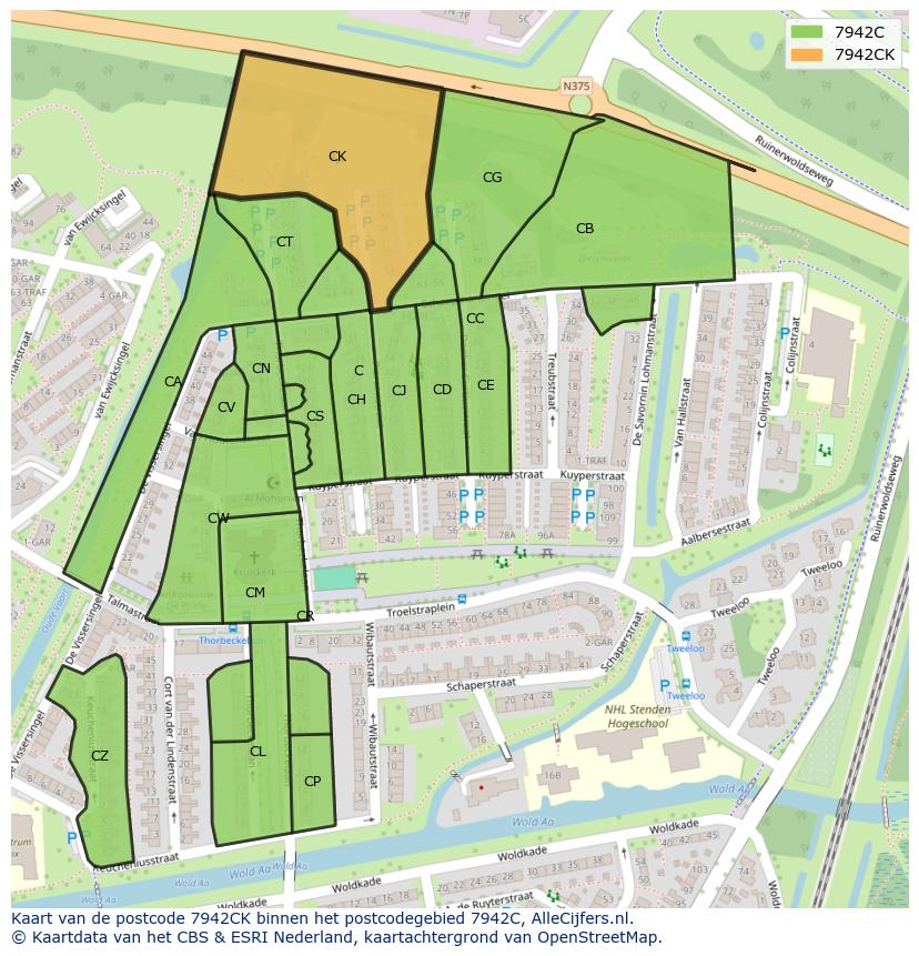Afbeelding van het postcodegebied 7942 CK op de kaart.