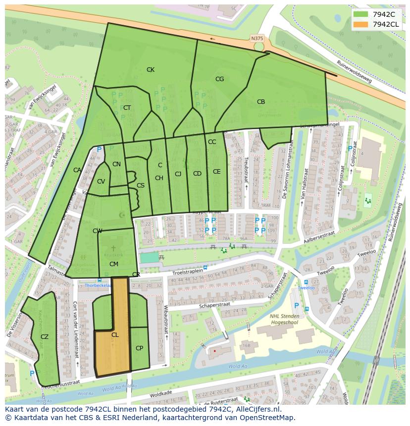 Afbeelding van het postcodegebied 7942 CL op de kaart.