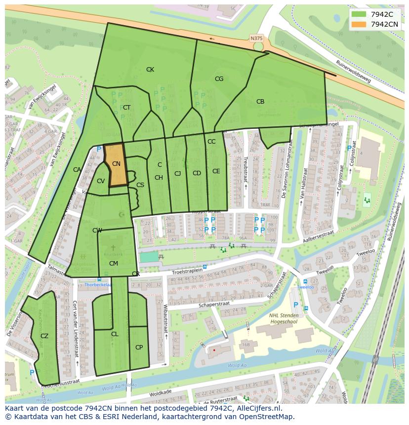 Afbeelding van het postcodegebied 7942 CN op de kaart.