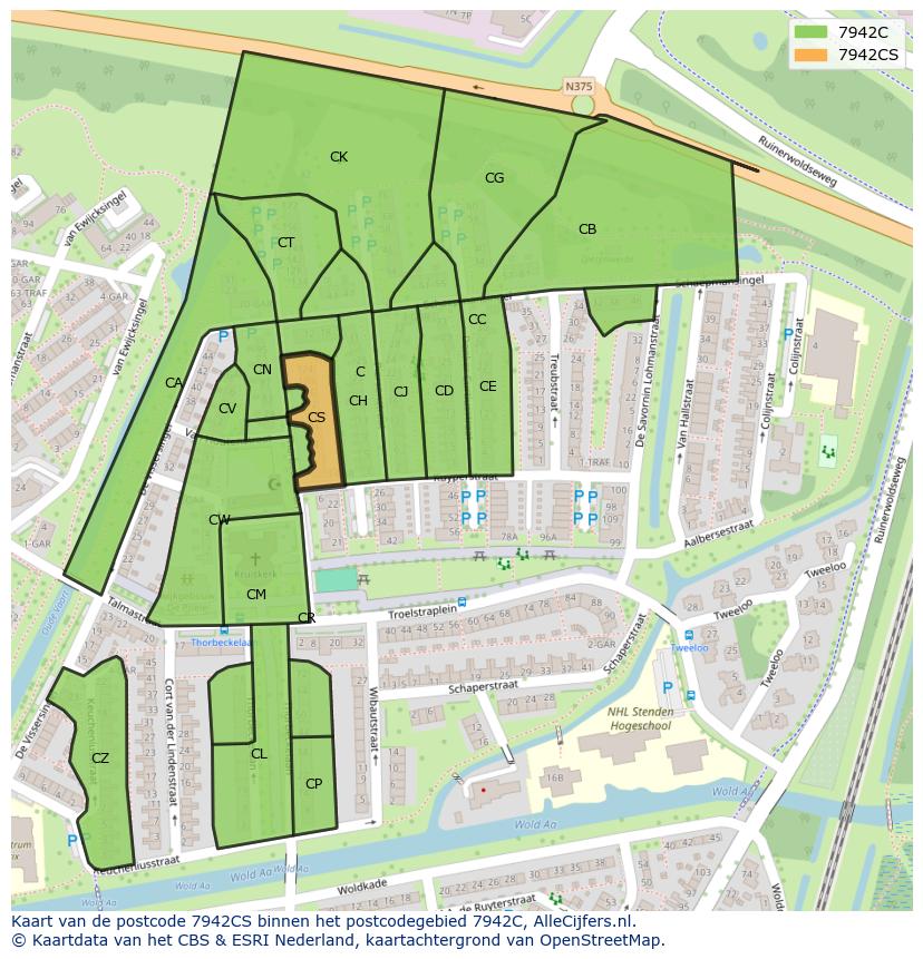Afbeelding van het postcodegebied 7942 CS op de kaart.