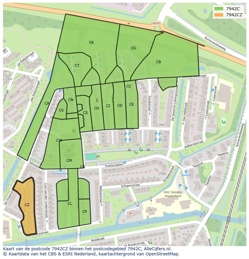 Afbeelding van het postcodegebied 7942 CZ op de kaart.
