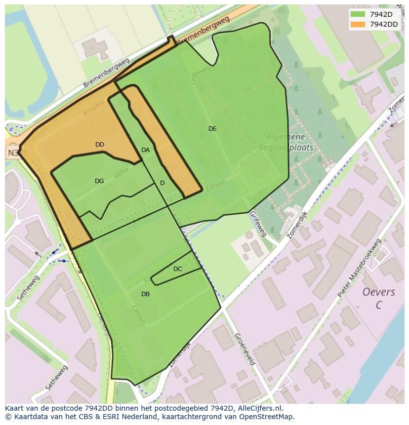 Afbeelding van het postcodegebied 7942 DD op de kaart.
