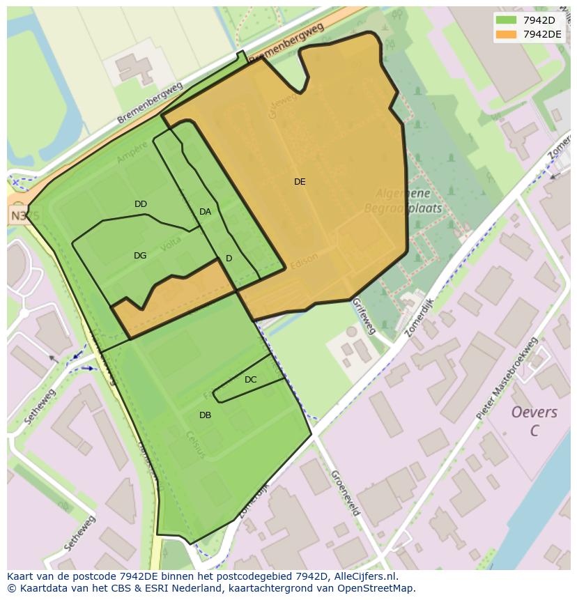 Afbeelding van het postcodegebied 7942 DE op de kaart.
