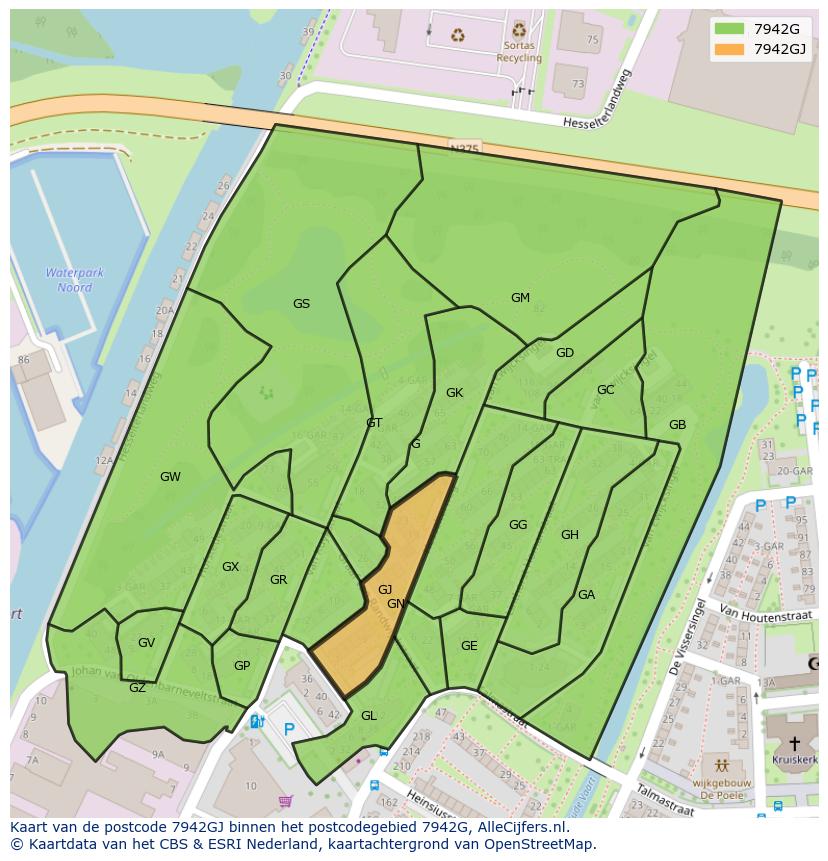 Afbeelding van het postcodegebied 7942 GJ op de kaart.