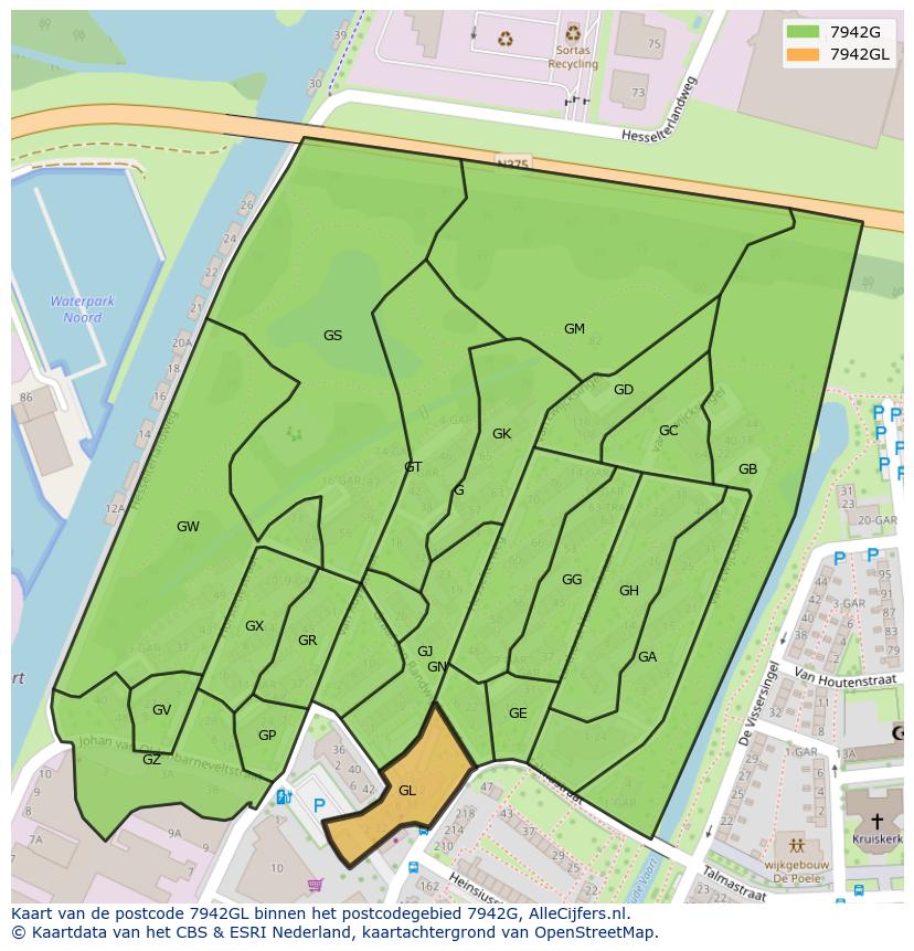 Afbeelding van het postcodegebied 7942 GL op de kaart.