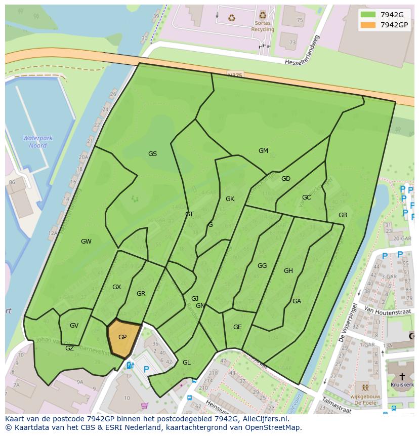 Afbeelding van het postcodegebied 7942 GP op de kaart.