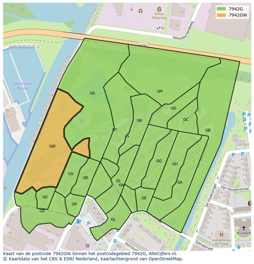 Afbeelding van het postcodegebied 7942 GW op de kaart.