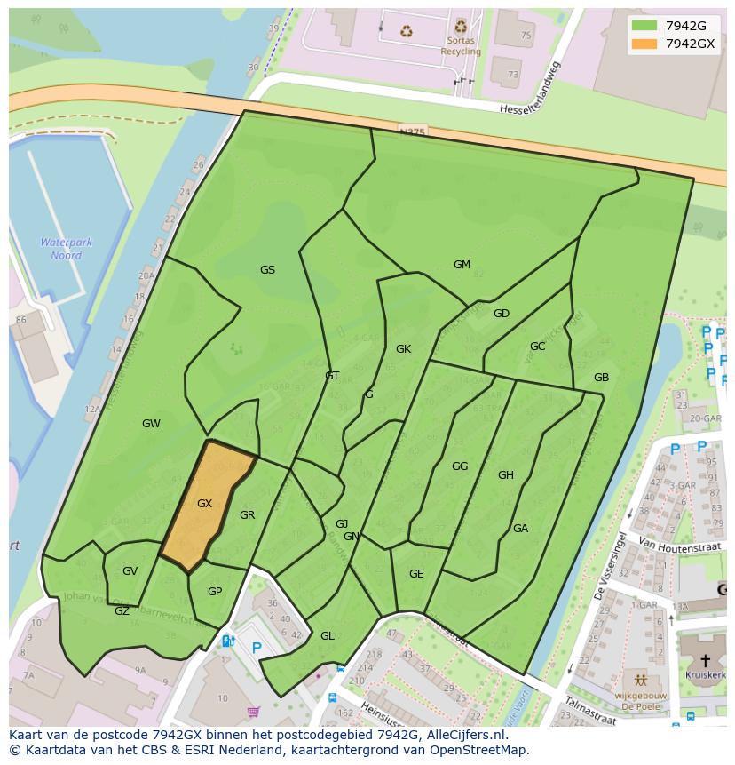 Afbeelding van het postcodegebied 7942 GX op de kaart.