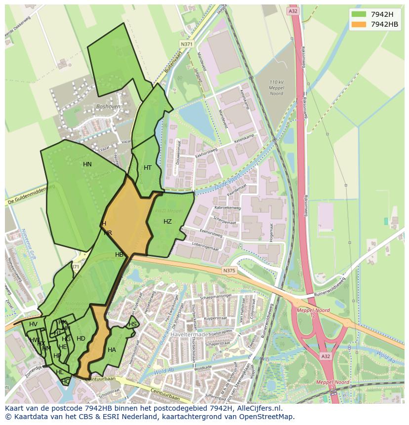 Afbeelding van het postcodegebied 7942 HB op de kaart.