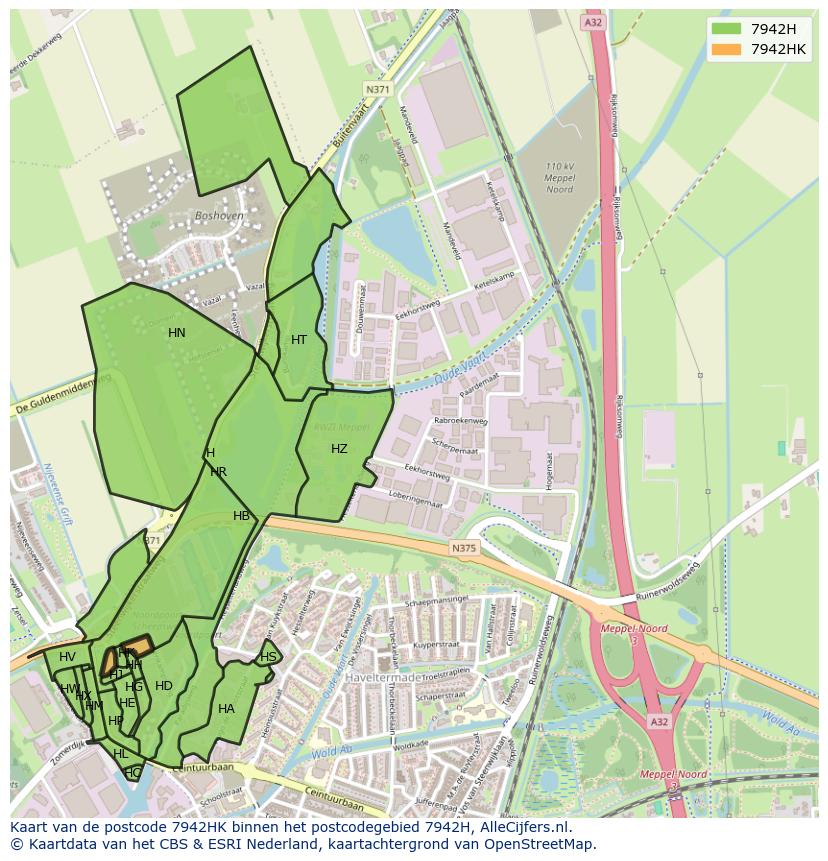 Afbeelding van het postcodegebied 7942 HK op de kaart.