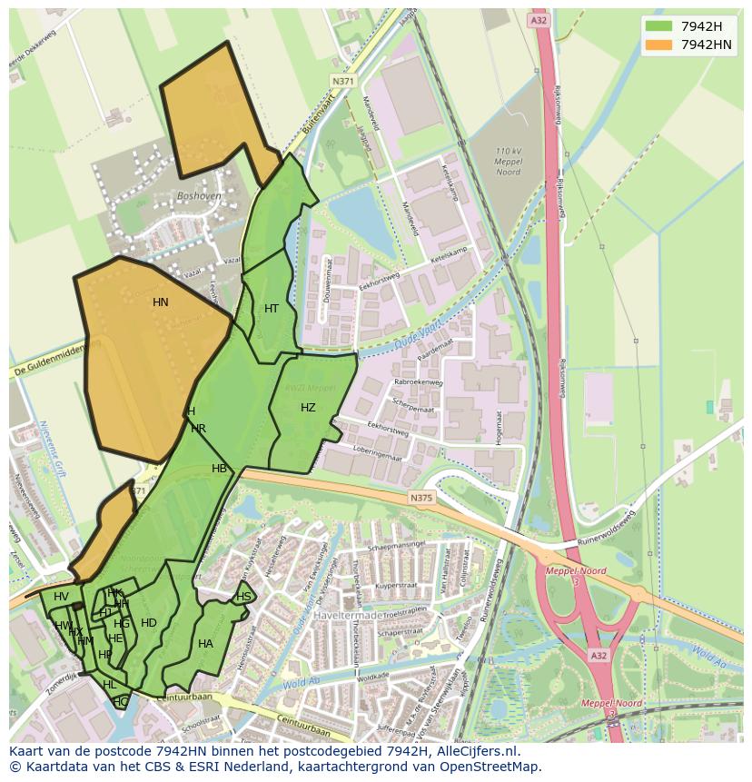 Afbeelding van het postcodegebied 7942 HN op de kaart.