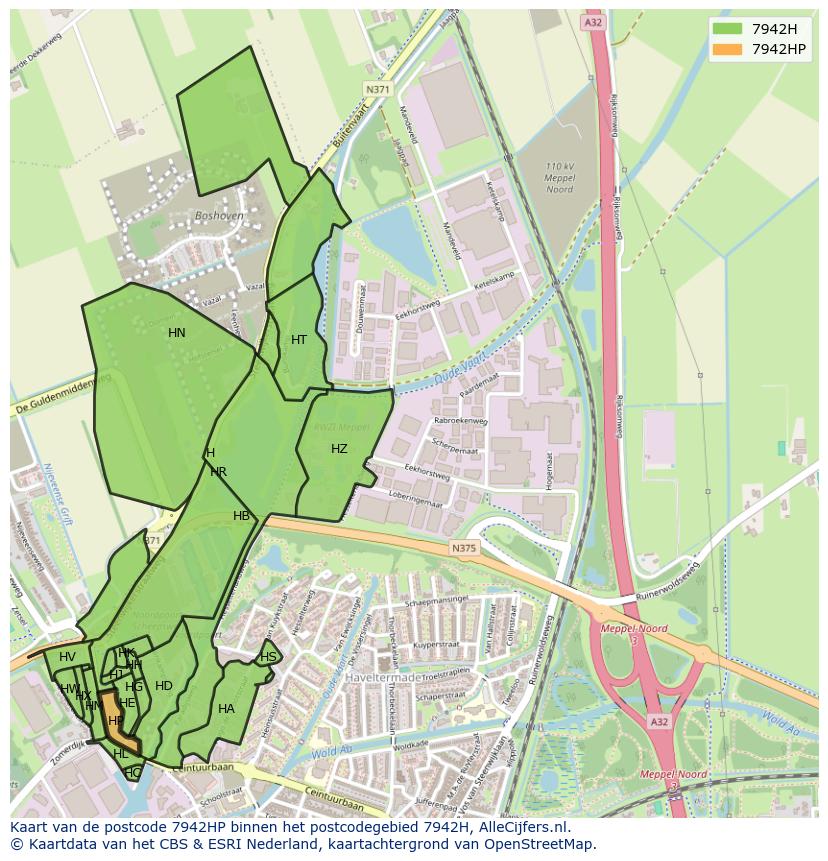 Afbeelding van het postcodegebied 7942 HP op de kaart.