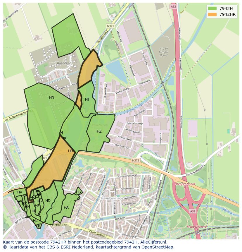 Afbeelding van het postcodegebied 7942 HR op de kaart.