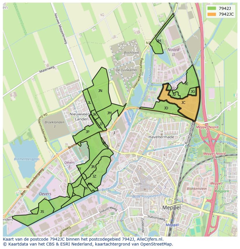 Afbeelding van het postcodegebied 7942 JC op de kaart.