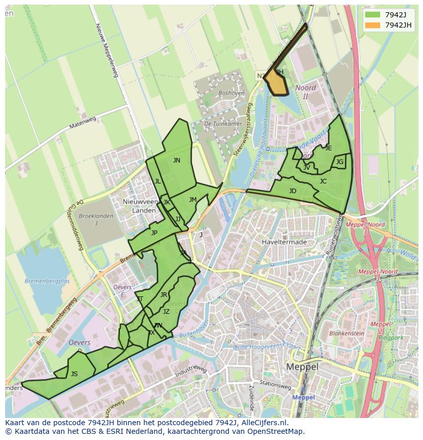 Afbeelding van het postcodegebied 7942 JH op de kaart.