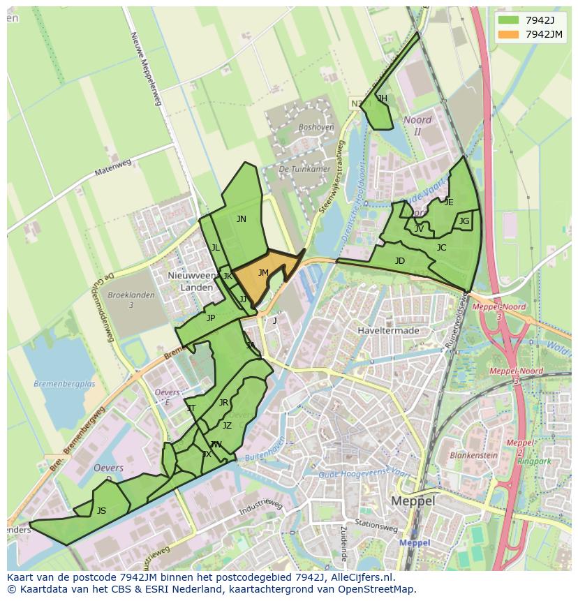 Afbeelding van het postcodegebied 7942 JM op de kaart.
