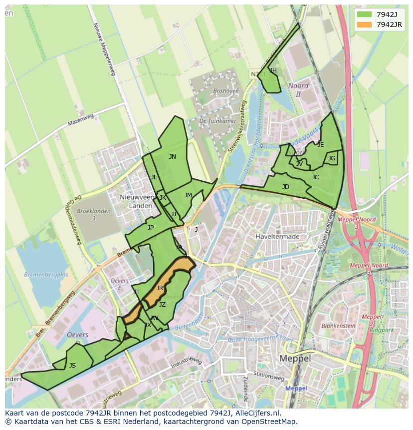 Afbeelding van het postcodegebied 7942 JR op de kaart.