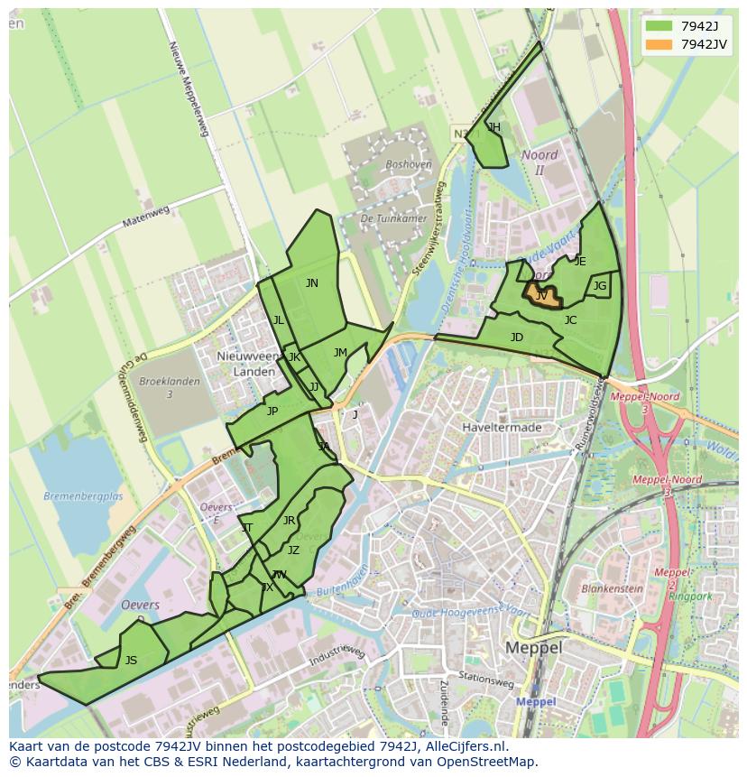 Afbeelding van het postcodegebied 7942 JV op de kaart.