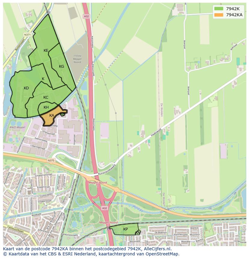 Afbeelding van het postcodegebied 7942 KA op de kaart.