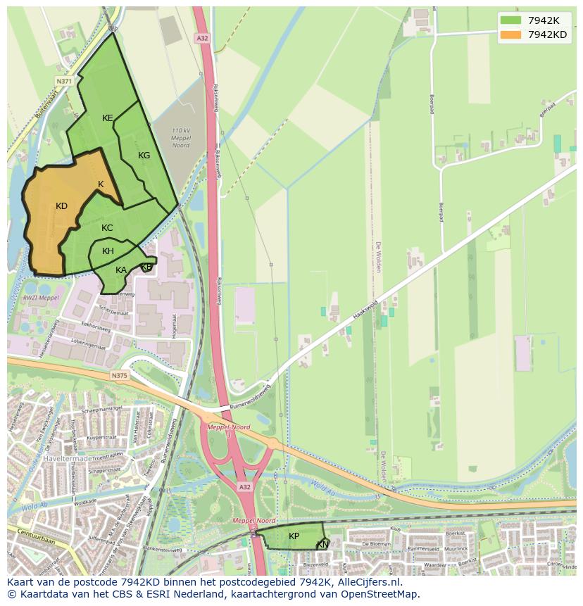 Afbeelding van het postcodegebied 7942 KD op de kaart.