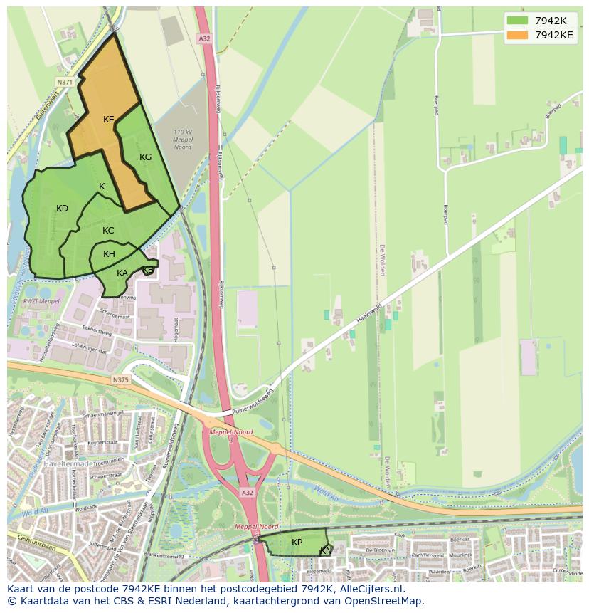 Afbeelding van het postcodegebied 7942 KE op de kaart.