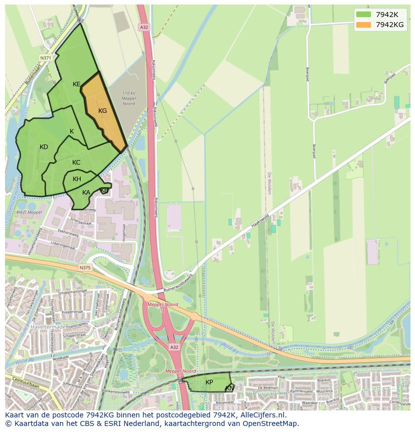 Afbeelding van het postcodegebied 7942 KG op de kaart.