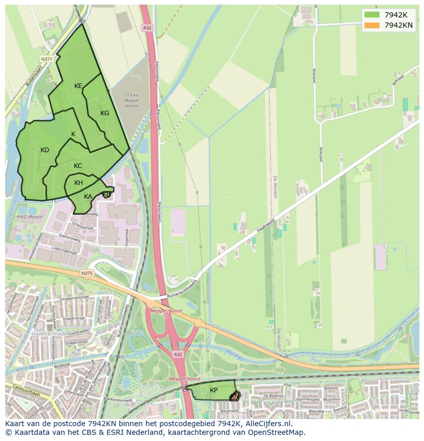 Afbeelding van het postcodegebied 7942 KN op de kaart.