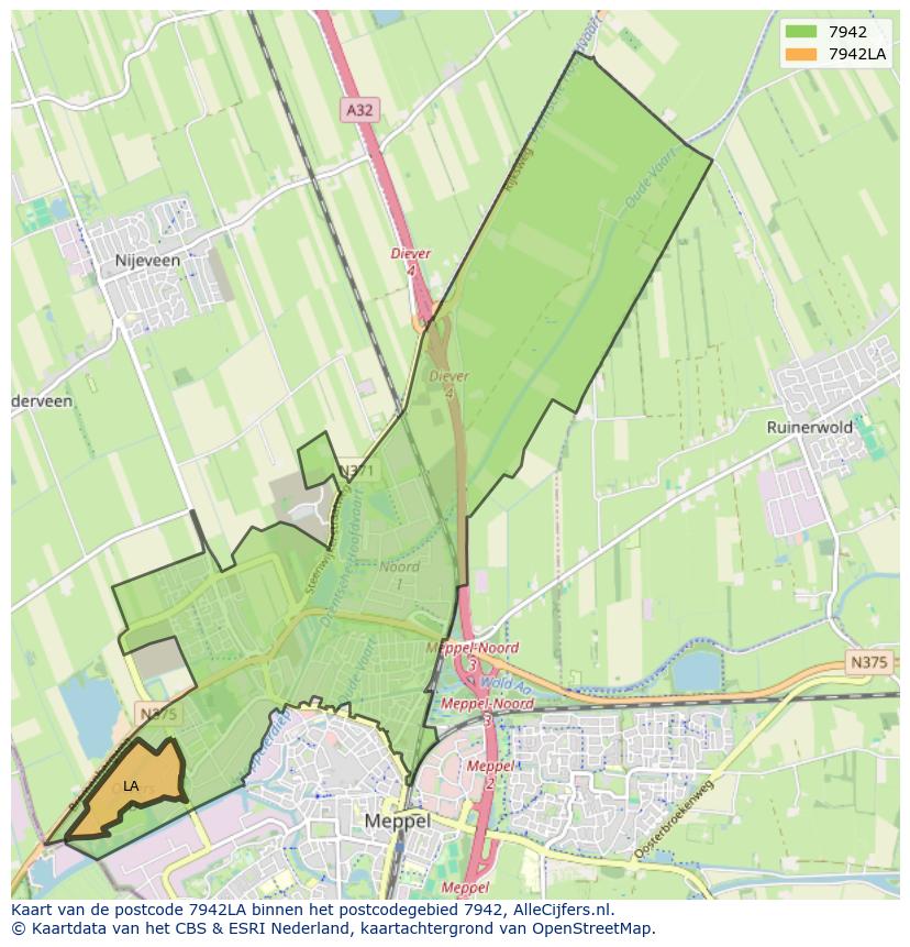 Afbeelding van het postcodegebied 7942 LA op de kaart.