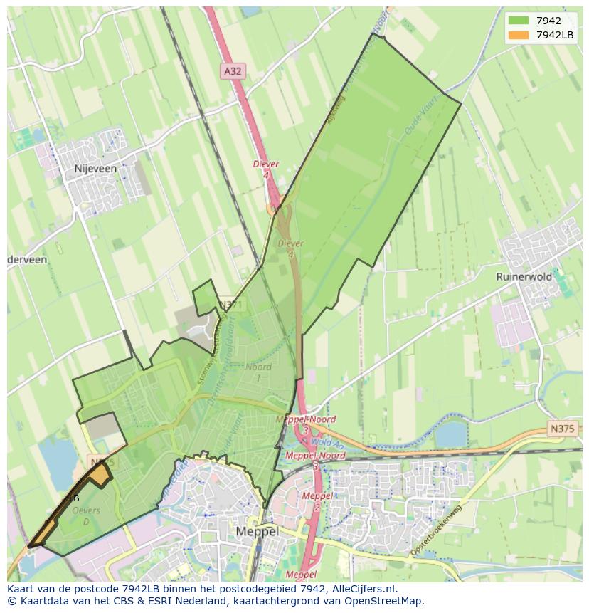 Afbeelding van het postcodegebied 7942 LB op de kaart.