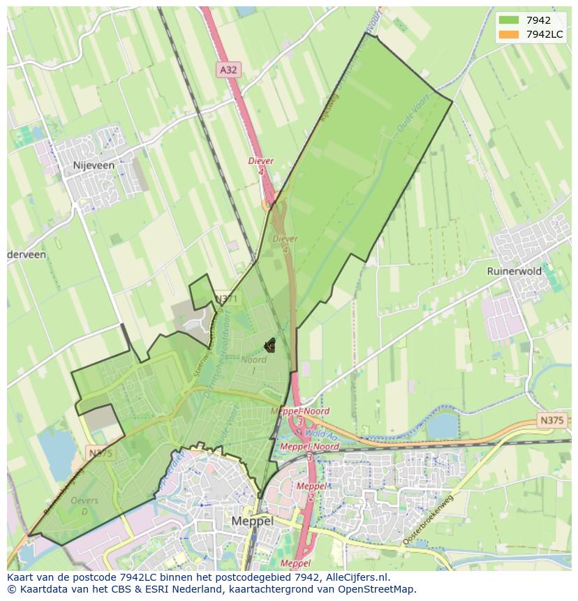 Afbeelding van het postcodegebied 7942 LC op de kaart.