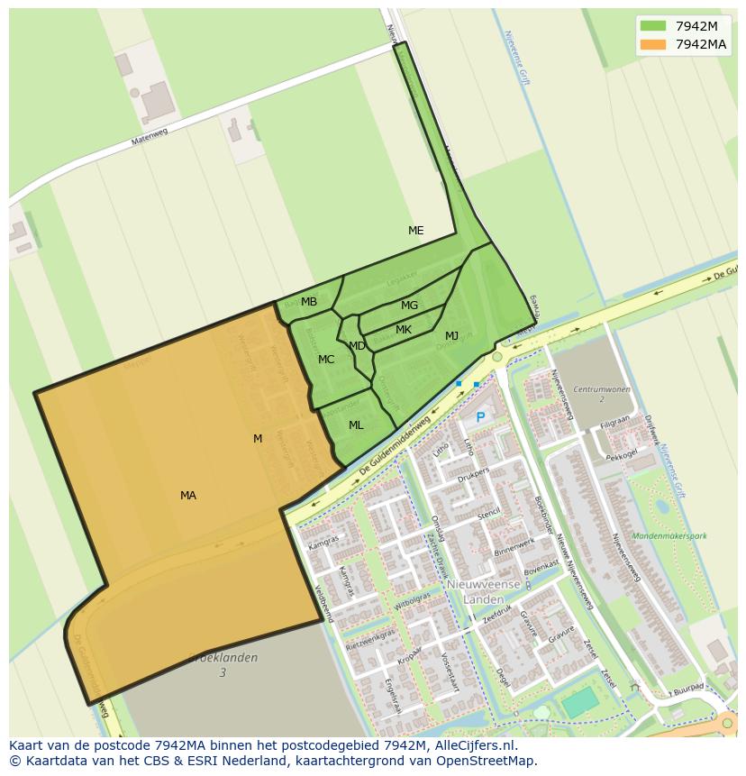 Afbeelding van het postcodegebied 7942 MA op de kaart.