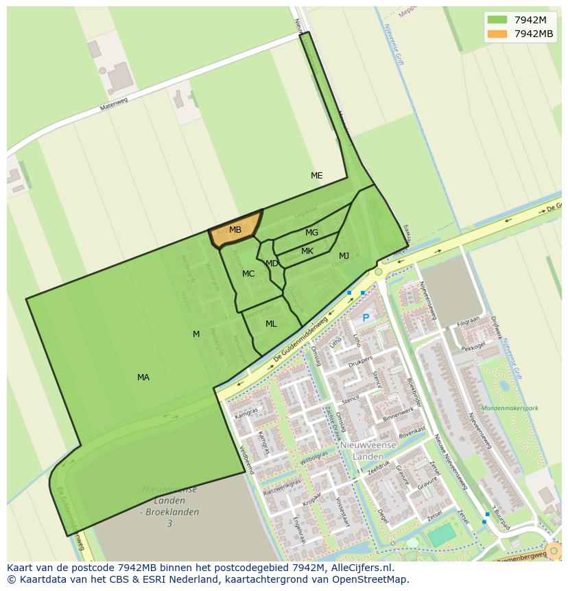 Afbeelding van het postcodegebied 7942 MB op de kaart.