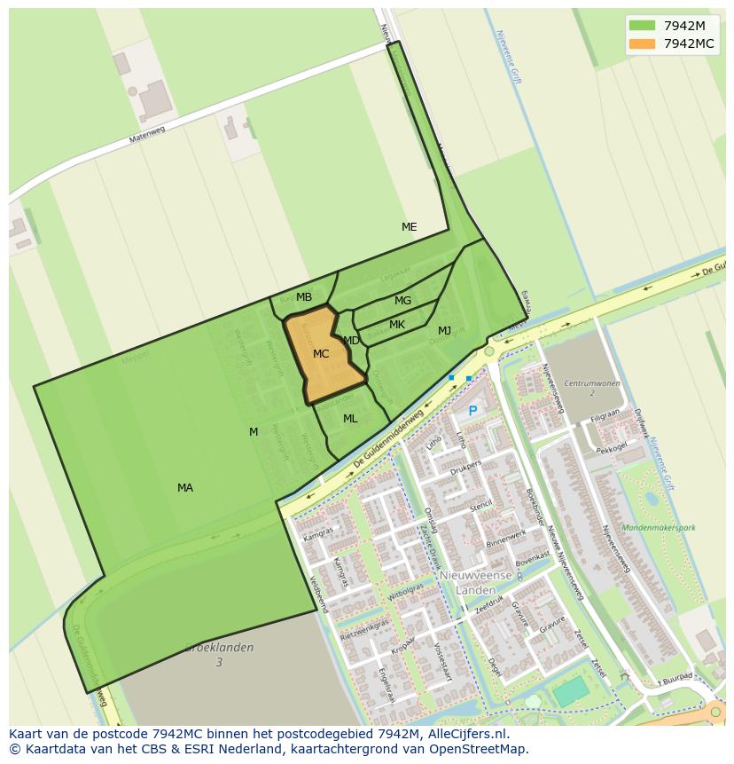 Afbeelding van het postcodegebied 7942 MC op de kaart.