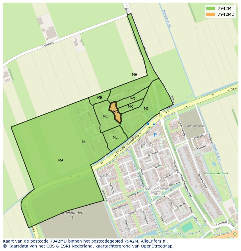 Afbeelding van het postcodegebied 7942 MD op de kaart.