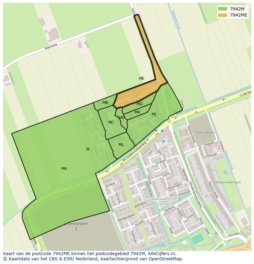 Afbeelding van het postcodegebied 7942 ME op de kaart.