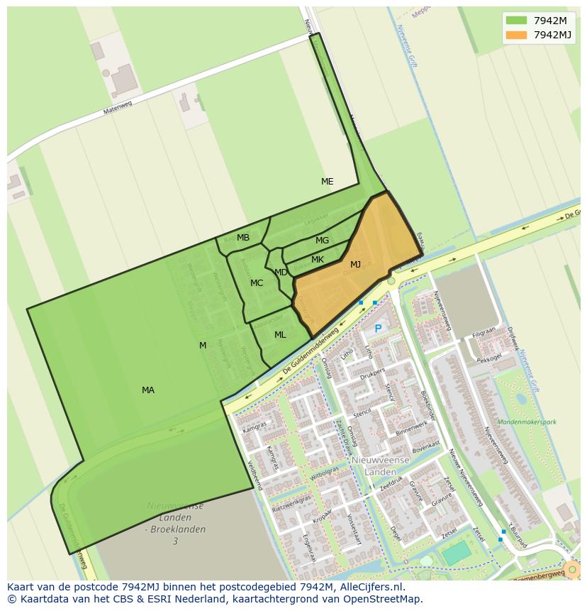 Afbeelding van het postcodegebied 7942 MJ op de kaart.