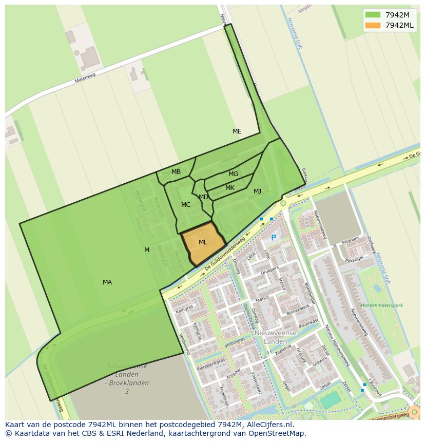 Afbeelding van het postcodegebied 7942 ML op de kaart.