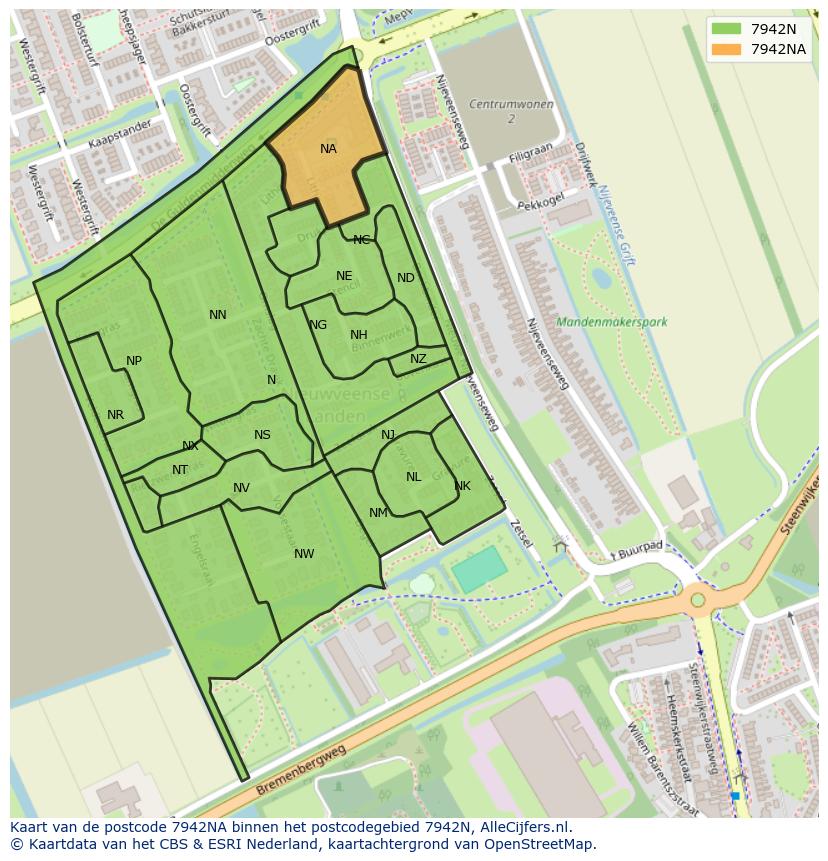 Afbeelding van het postcodegebied 7942 NA op de kaart.