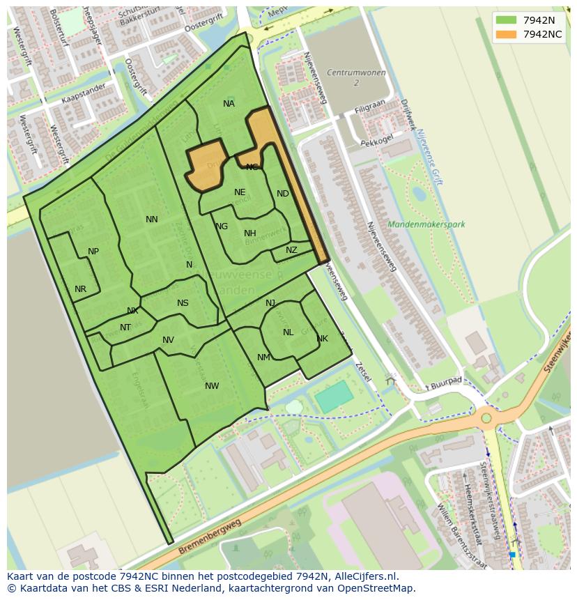 Afbeelding van het postcodegebied 7942 NC op de kaart.