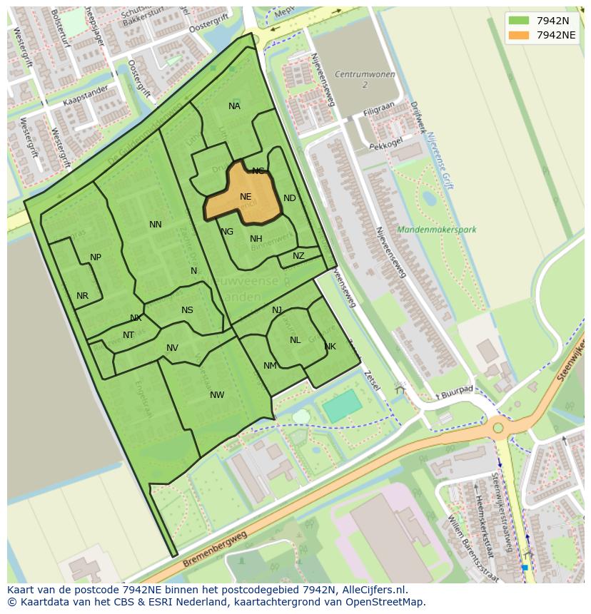 Afbeelding van het postcodegebied 7942 NE op de kaart.