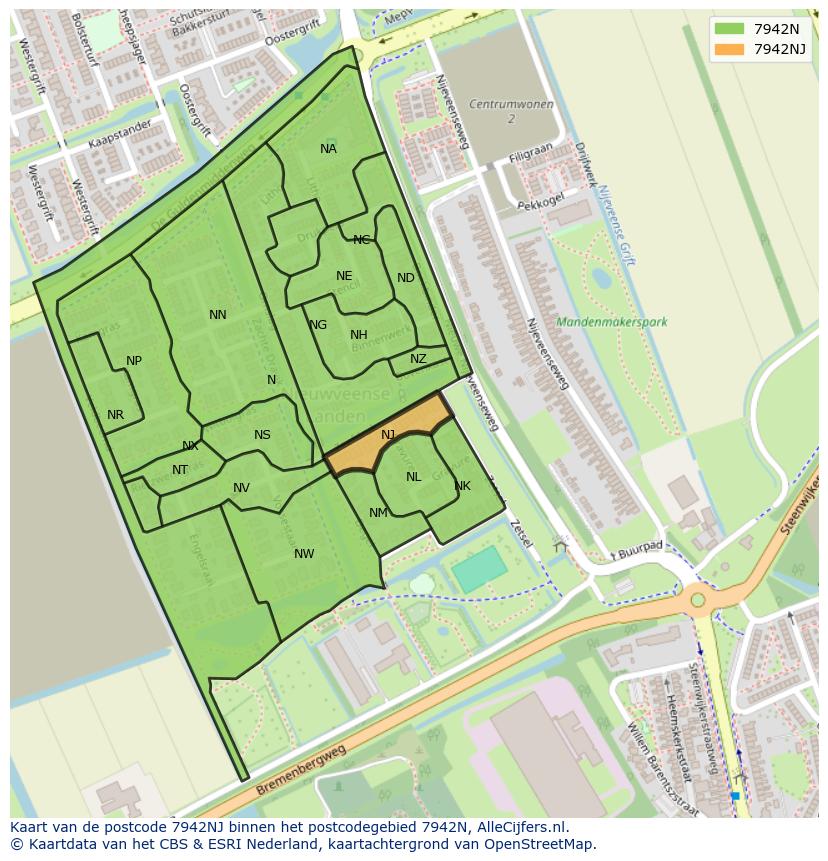 Afbeelding van het postcodegebied 7942 NJ op de kaart.